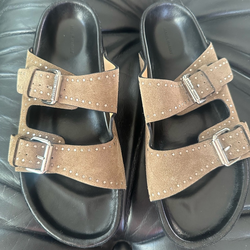 Isabel Marant Suede Studed Sandals. Neutral Color